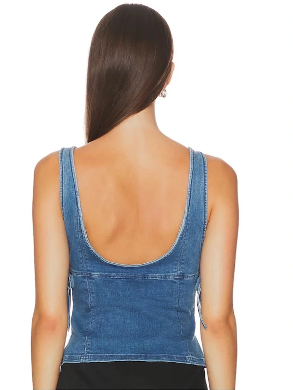 Free People Blue Denim Lace-Up Tank Top